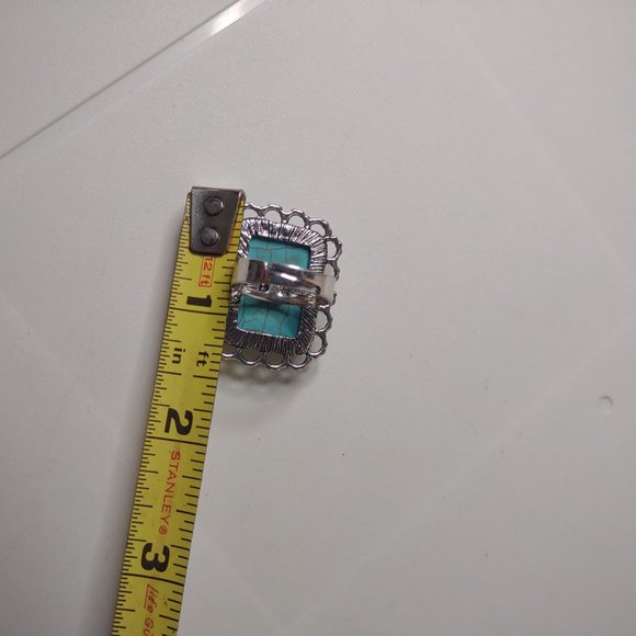 Large Rectangular Blue And Silver Tone Ring Size 7.75 - Picture 11 of 13